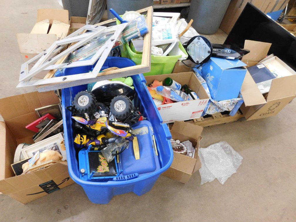 Pallet Lot of Assorted Household Items, Picture Frames, Care bear, Remote Control Car etc.