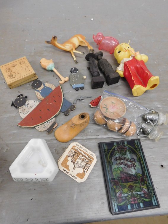 Ohio University Ashtray, Coasters, Baby Shoe Last, Hard Plastic Deer, Salt Peper Shakers etc.
