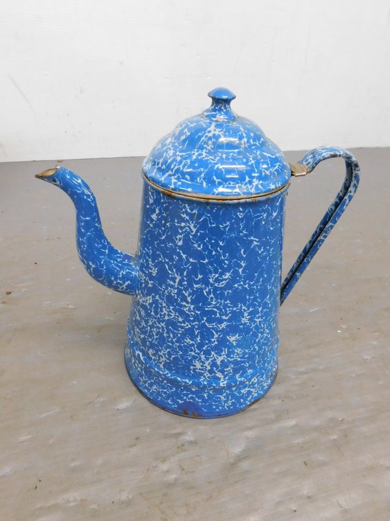 Vintage Blue And White Swirl Enamelware Coffee Pot