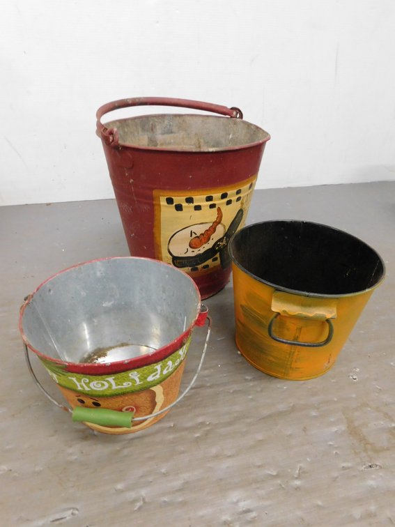 Decorative Galvanized Pail, Two Pails