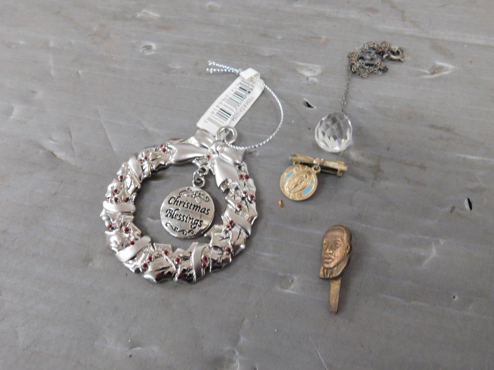 Holy Medal Virgin Mary, Martin Luther King Pin, NO Pin, Centerpiece Marked Sterling Marcacite Fob, Please Preview