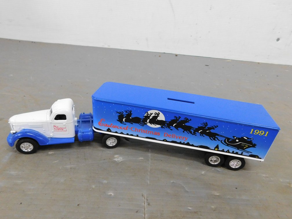 1991 Eastwood Christmas Delivery Die Cast Truck and Trailer Bank