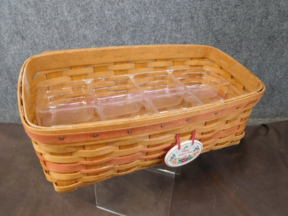 1996 Mother's Day Longaberger Basket with Tie-On, Protector 14 1/2" x 8 1/2" x 6 1/2"