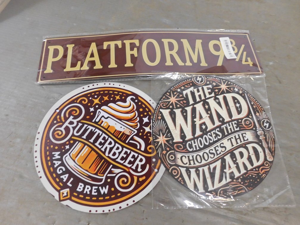 Three Harry Potter Metal Signs