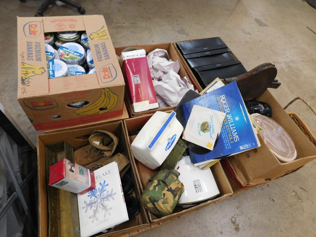 Pallet Lot of Assorted Items, Basket, Shoes, Bellow, Cooler etc.