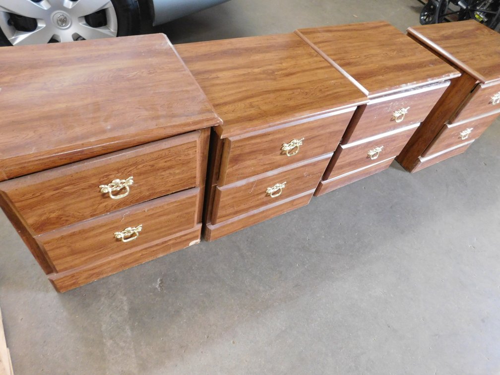 Four Dark Pressed Wood Night Stands, with Damage