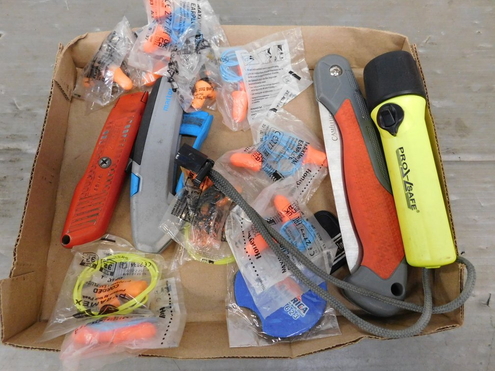 Flashlights, Ear Plugs, Box Cutters etc.
