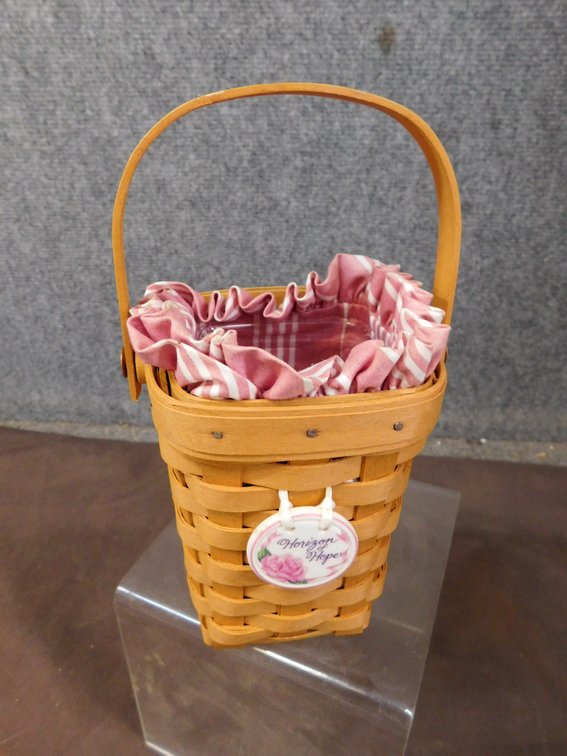 1998 American Cancer Society Basket with Liner, Protector, Tie On 4" x 4" x 5 1/2"