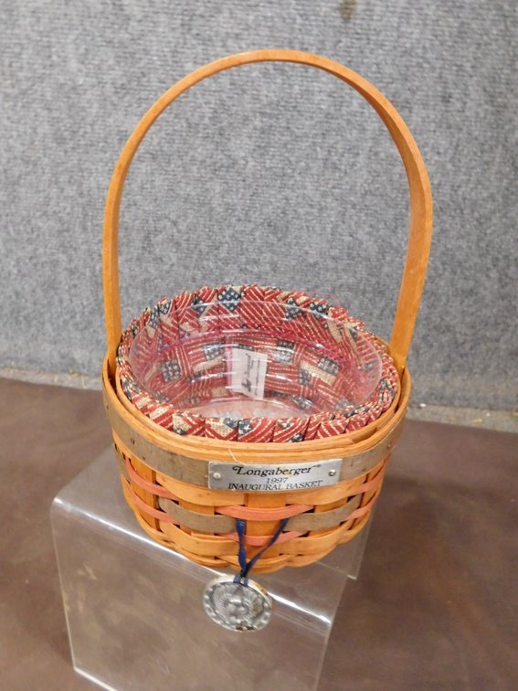 1997 Inaugural Longaberger Basket with Liner, Protector, Tie-On 5 1/2" x 3"