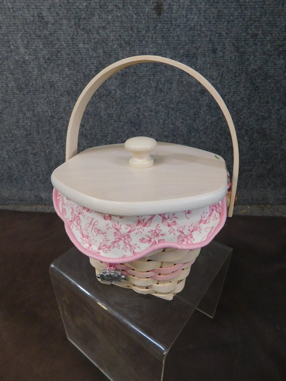 2003 American Cancer Society Longaberger Basket with Lid, Liner, Protector 5" x 5" x 4 1/2"