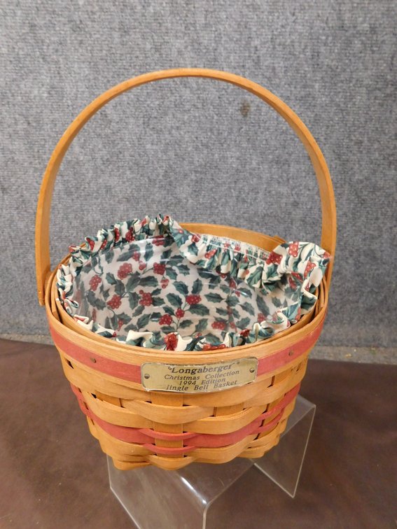 1994 Longaberger Jingle Bell Basket with Liner, Protector 8" x 5 1/2"