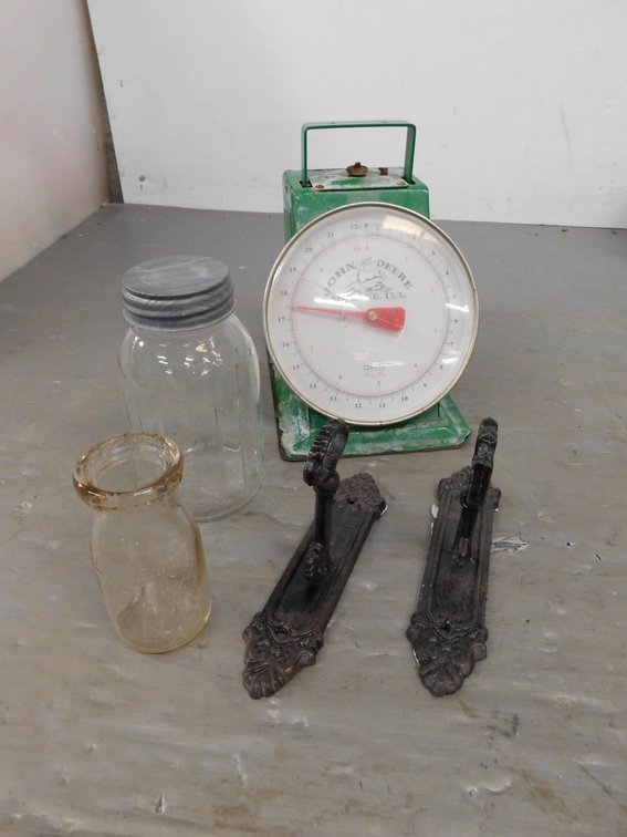 John Deere Scale, Quart Jar, Milk Bottle, Wall Hanging