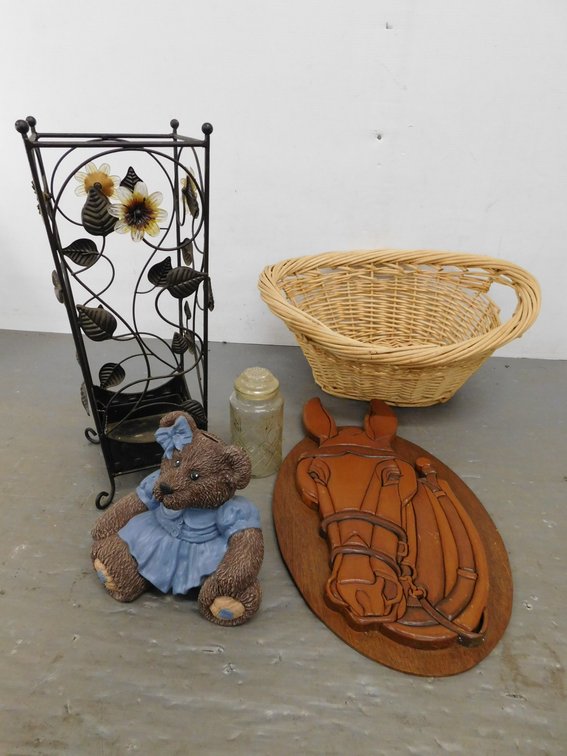 Basket with Teddy Bear Bank, Plant Stand etc.