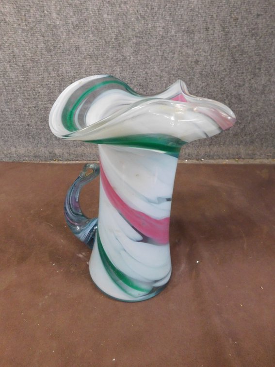 Decorative Art Glass Pitcher 10" T