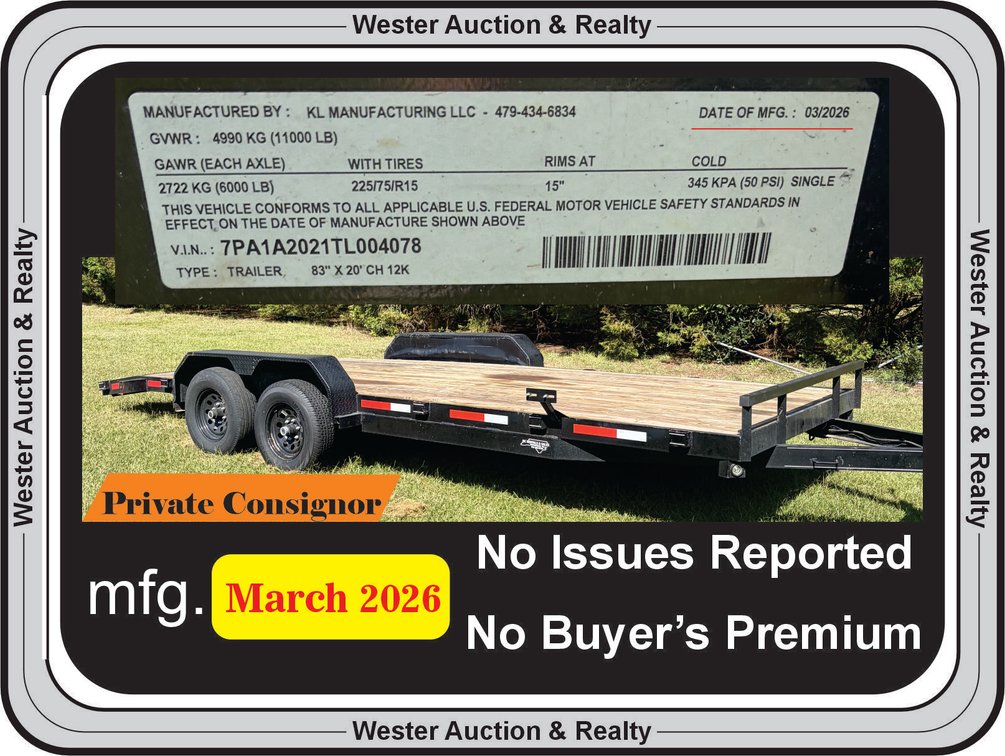2026 KL Manufacturing tandem axle trailer - VIN - 7PA1A2021TL004078