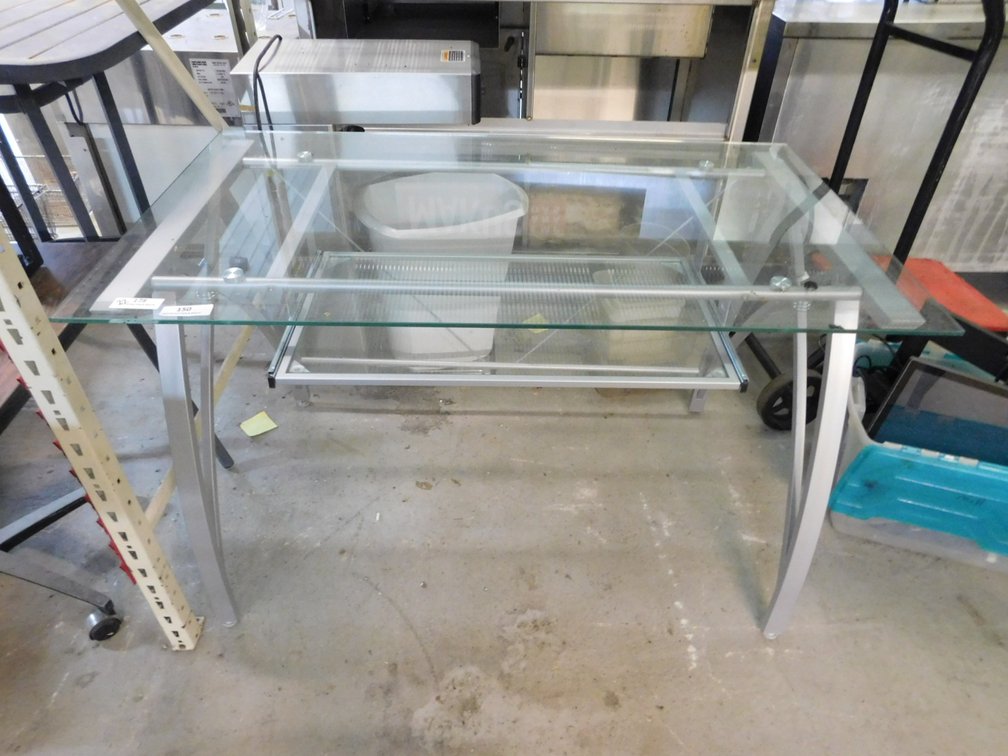 Metal Framed Glass Top Desk with Keybord Shelf