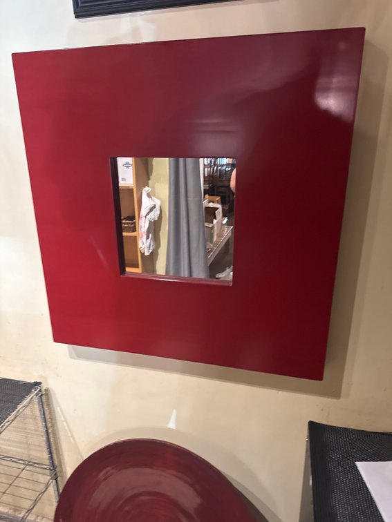 28x28 Red Wood Square Mirror