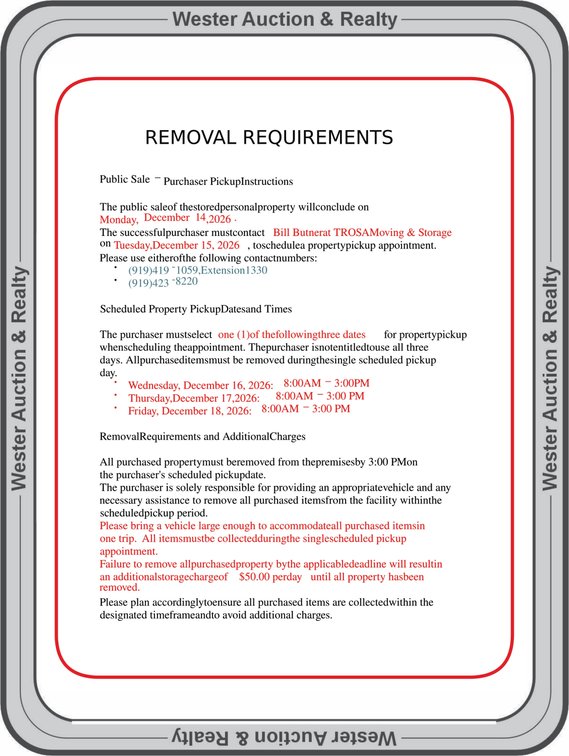 REMOVAL SCHEDULE