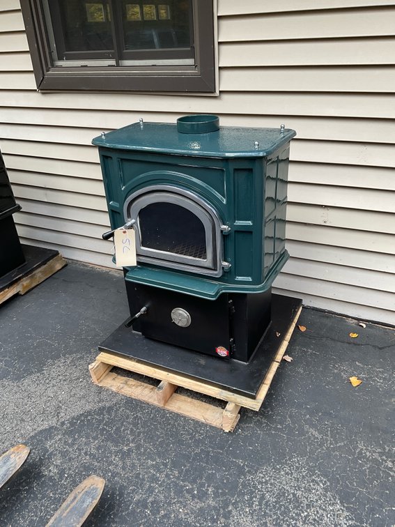Brand new green Reading woodstove