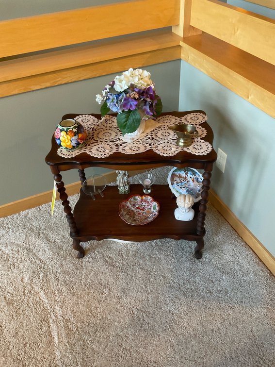 Vintage table with knickknacks