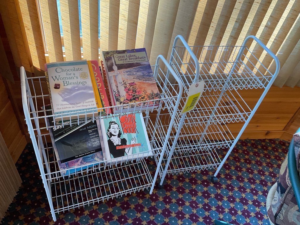 Stand with cookbooks