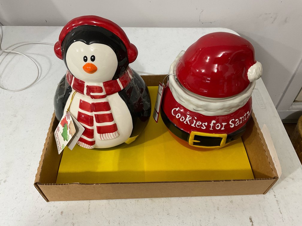 Cookie jars- Santa and penguin