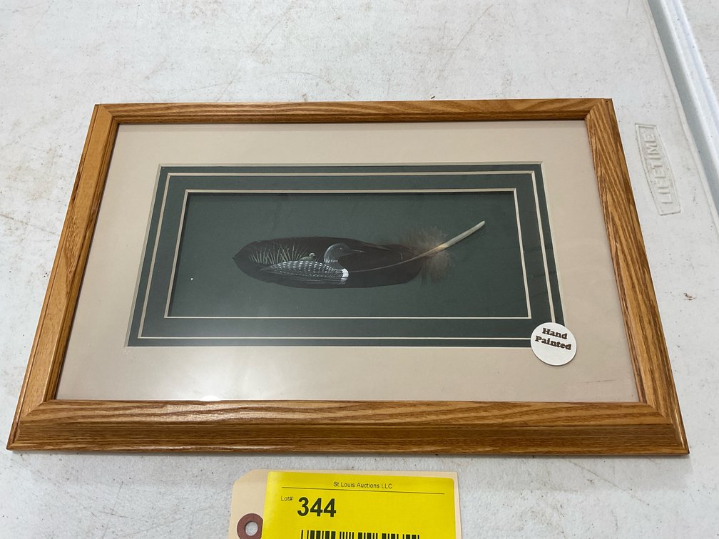 Hand-painted loon on feather picture