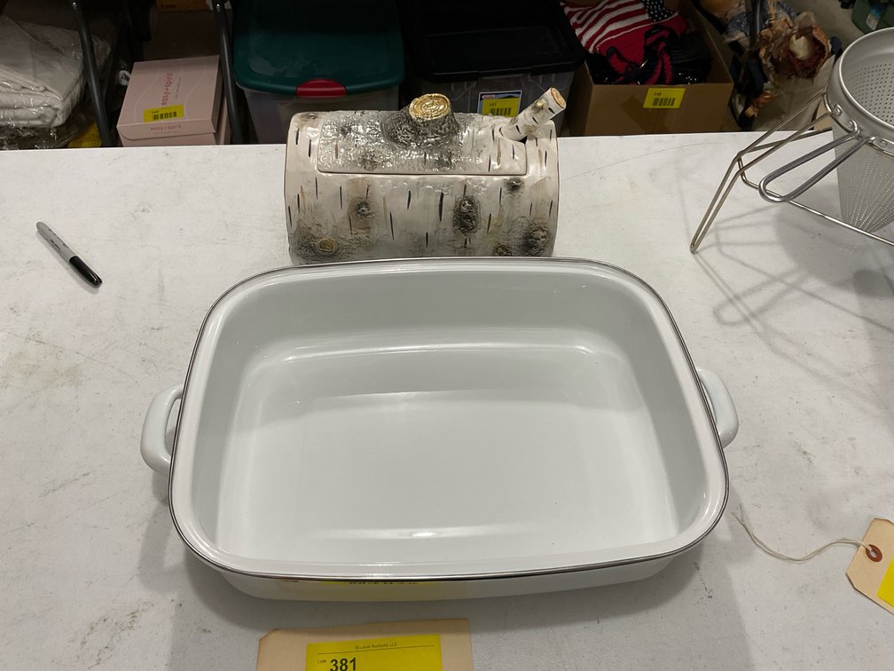 Ceramic birch bark soup dish/enamel pan