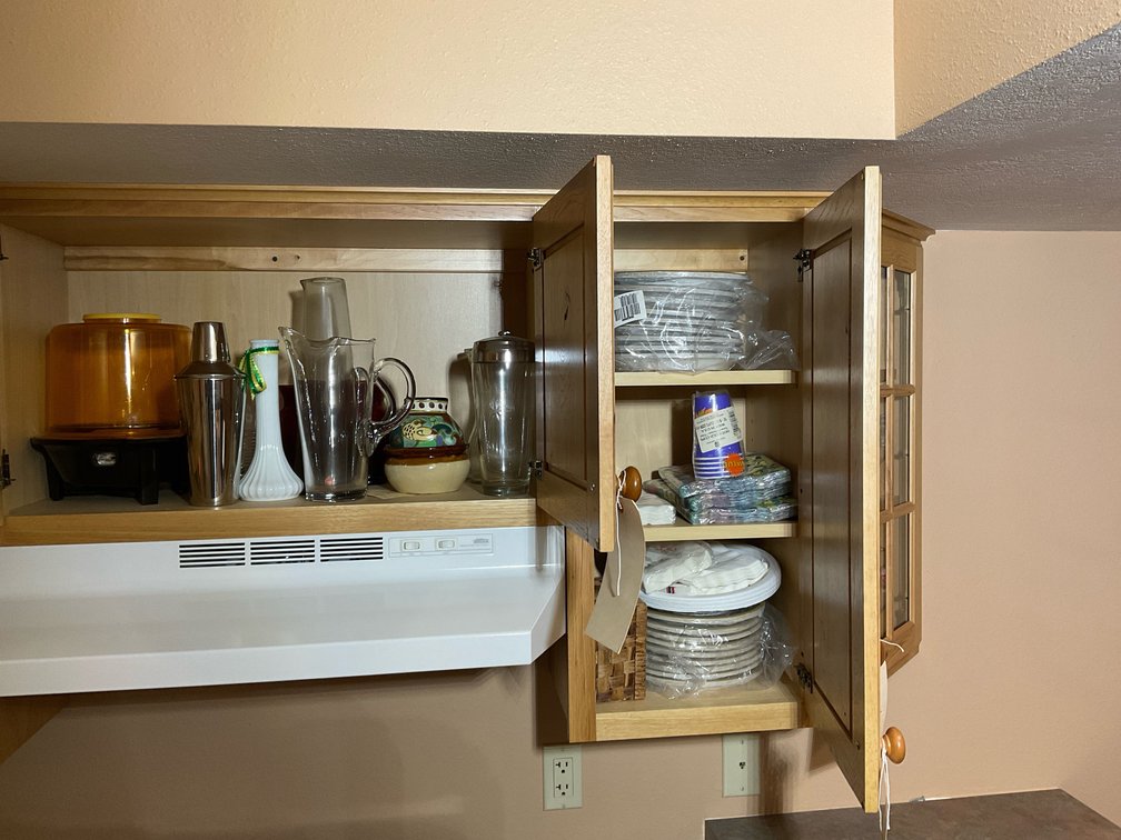 Bar glasses, pitcher, plates, popcorn popper, and more