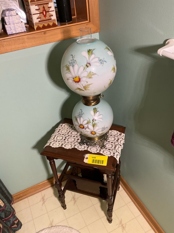 Beautiful hurricane lamp and table