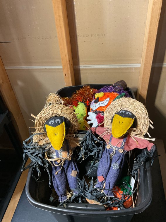 Tote full of holiday decorations