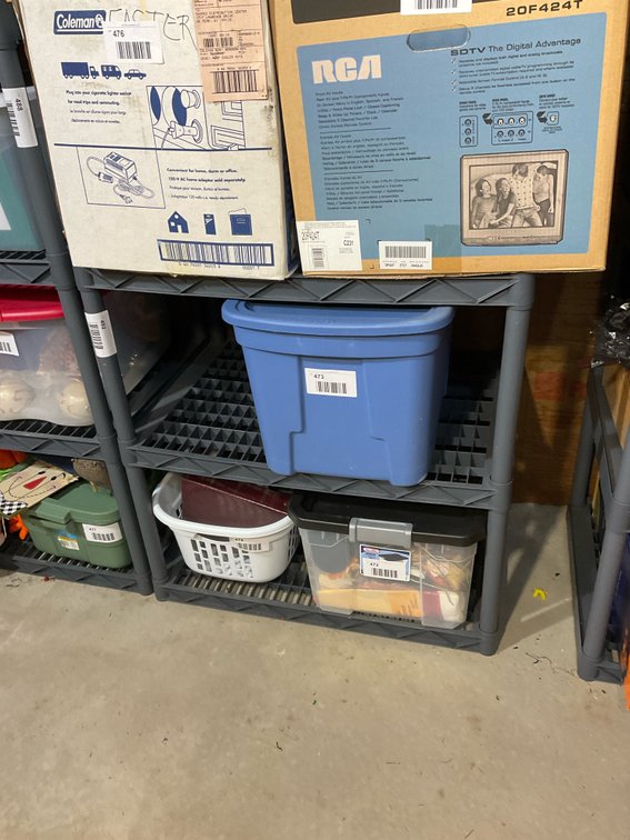 Gray shelving unit