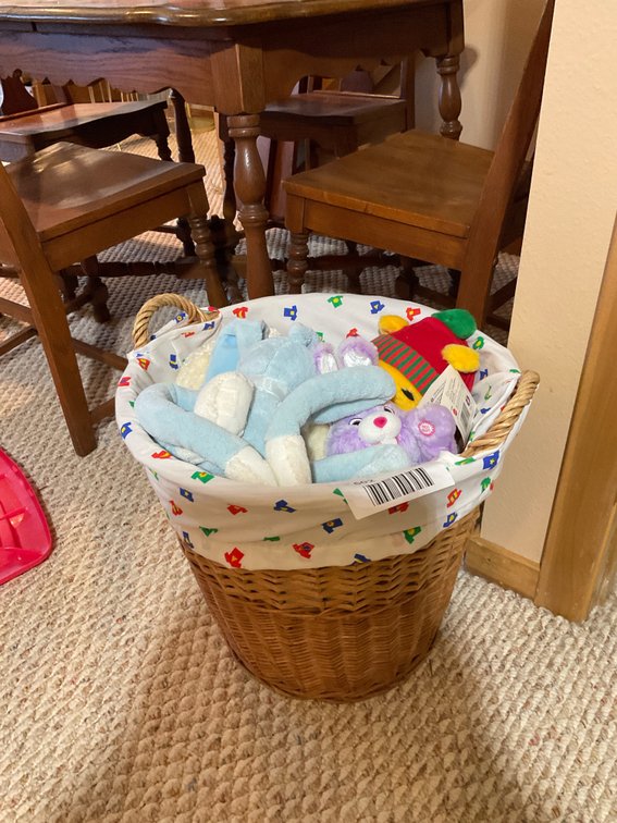 Basket and stuffed animals