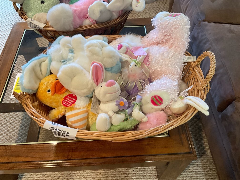 Basket and stuffed animals