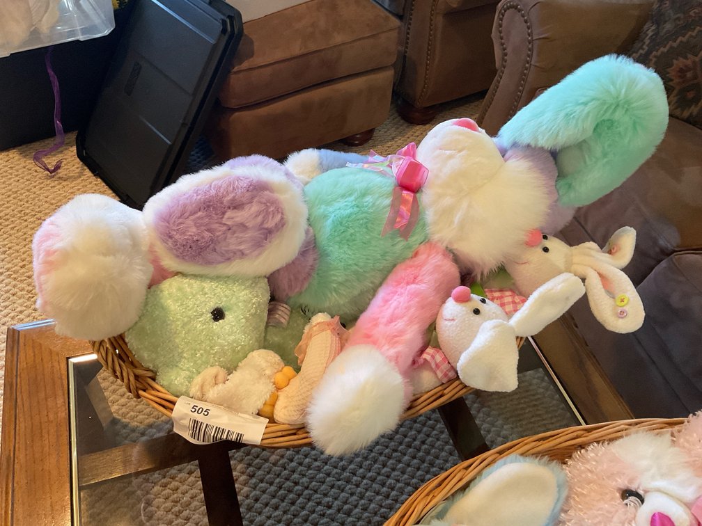 Basket and stuffed animals