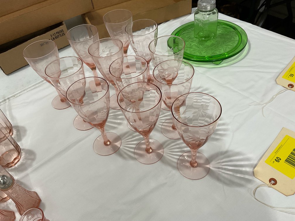 Beautiful pink depression stemware