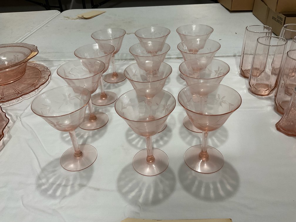 Pink depression stemware