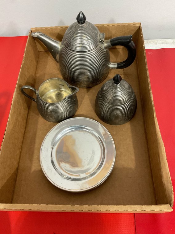 Heavy pewter style tea set