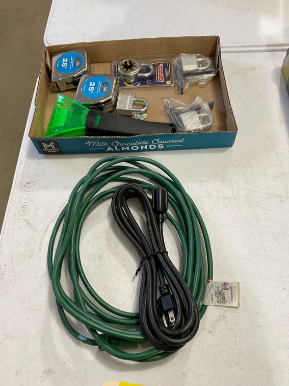 Padlocks, tape measures, extension cords