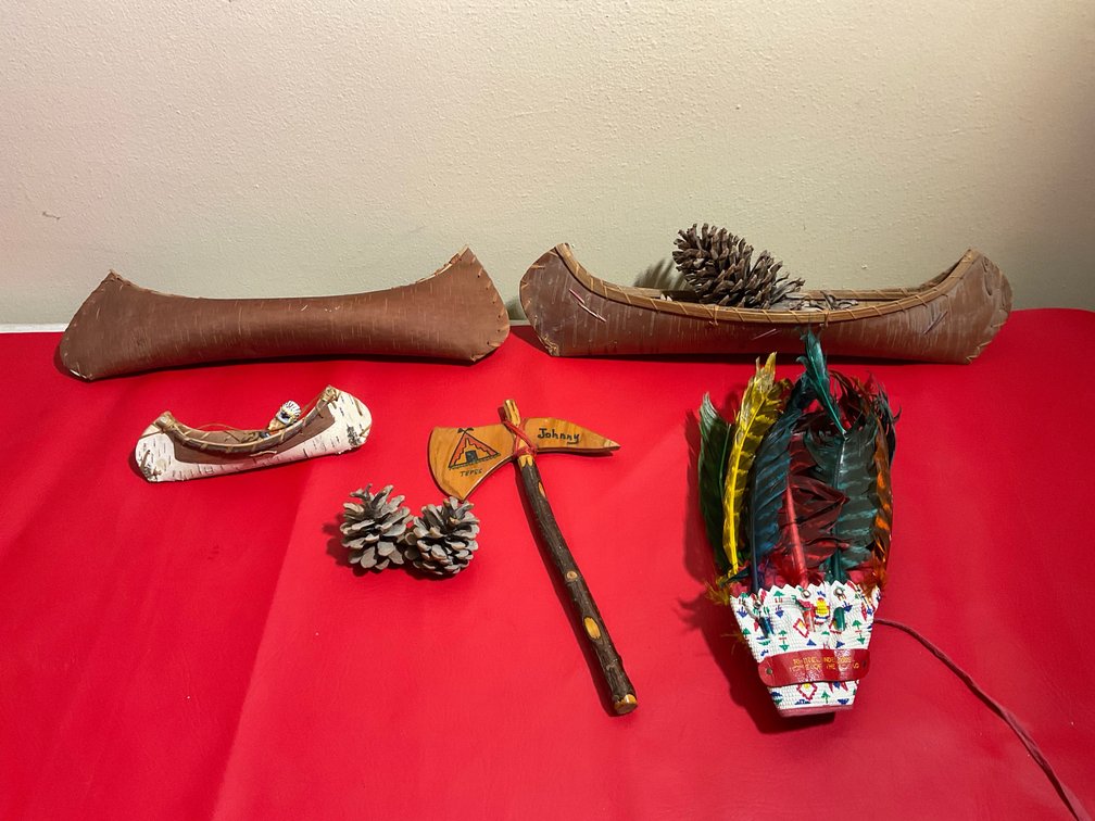 Birchbark canoes, miscellaneous Native American items