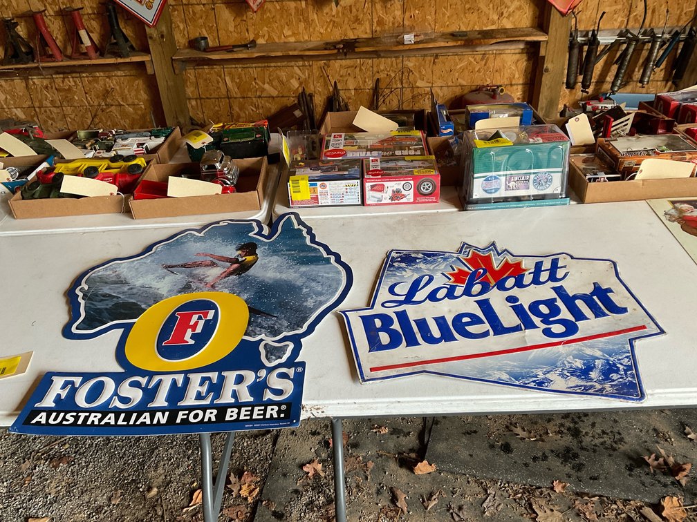 Labatt Blue and Foster beer metal signs