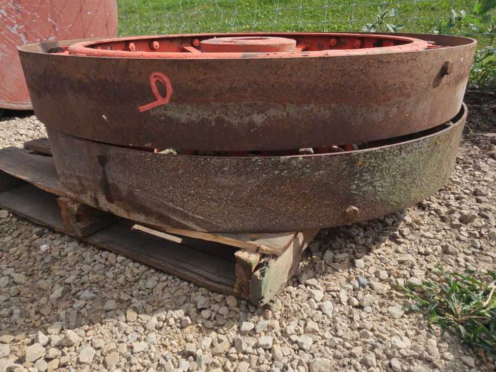 PAIR OF STEEL ALLIS CHALMERS WC TRACTOR WHEELS W/ BANDS
