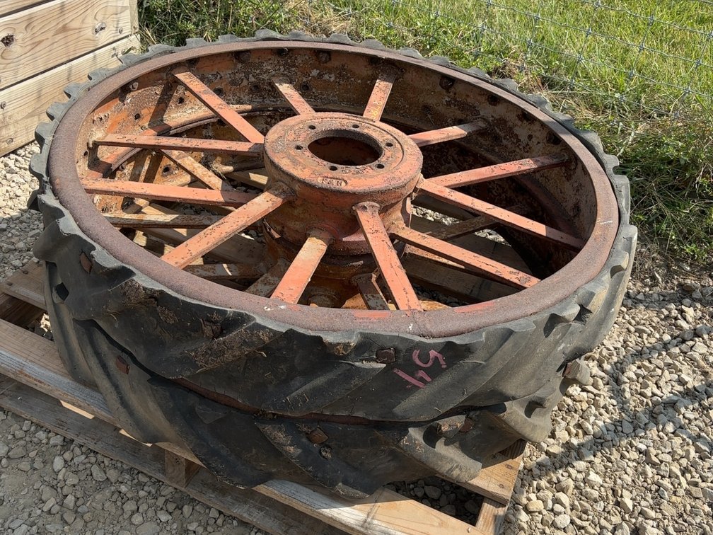 2- ALLIS CHALMERS WC REAR STEEL WHEELS WITH RUBBER BOLTED ON