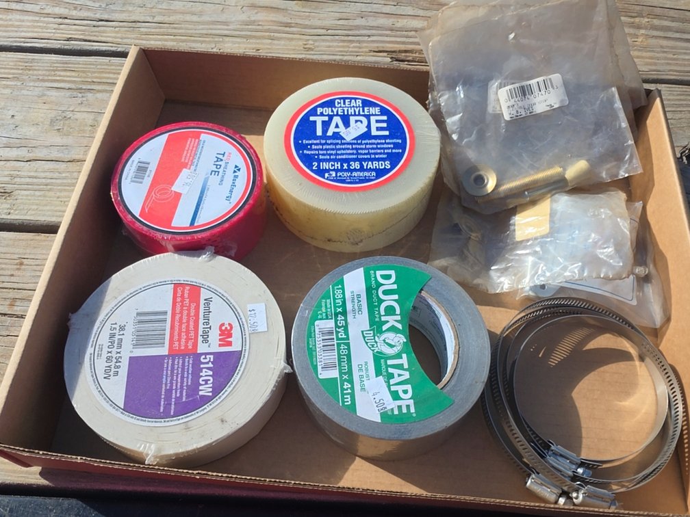ASSORTED TAPE, HOSE CLAMPS, ETC