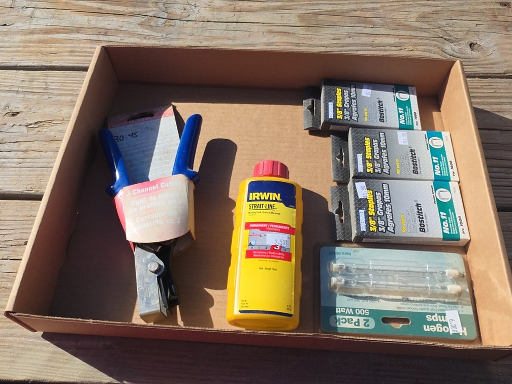 J-CHANNEL CUTTER, STAPLES, MARKING CHALK
