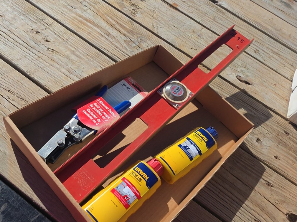 J- CHANNEL CUTTER, LEVEL, MARKING CHALK