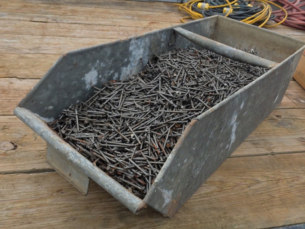 2-1/8" DOUBLE HEADED NAILS IN STEEL BIN