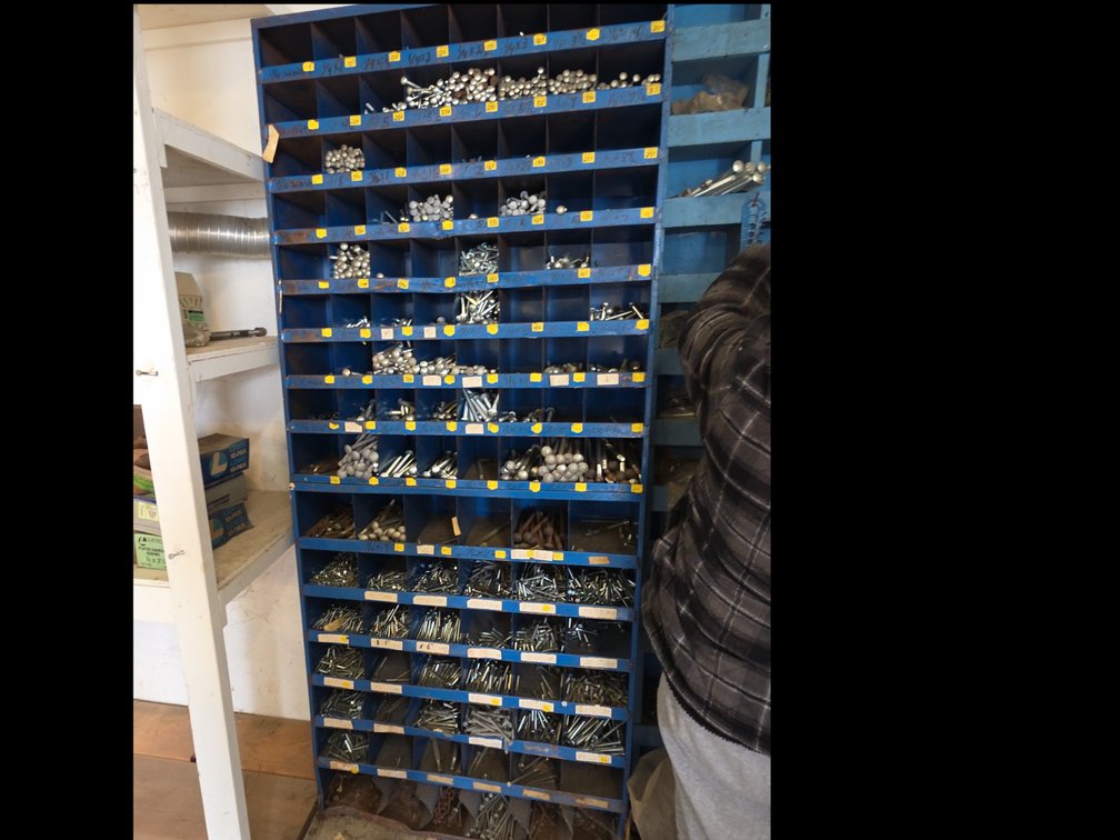 2 METAL PARTS BINS W/ ASSORTED HARDWARE