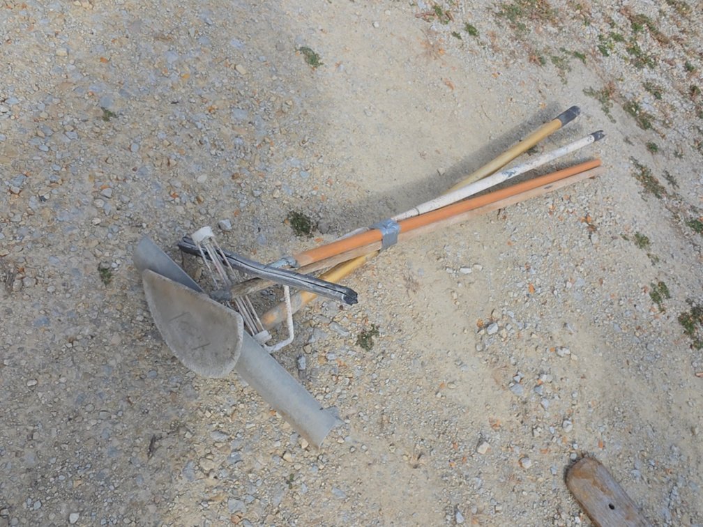 ASSORTED LONG HANDLE TOOLS CEMENT & ETC