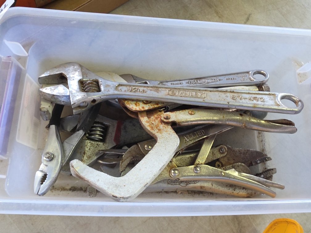 TUB OF CRESCENT WRENCHES & VISE GRIPS